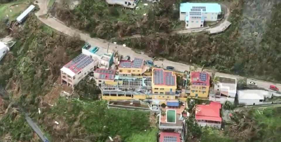 Aerial view of devastation following Hurricane Irma at Mafolie on St. Thomas, U.S. Virgin Islands September 8, 2017. (Caribbean Buzz Helicopters/via REUTERS)
