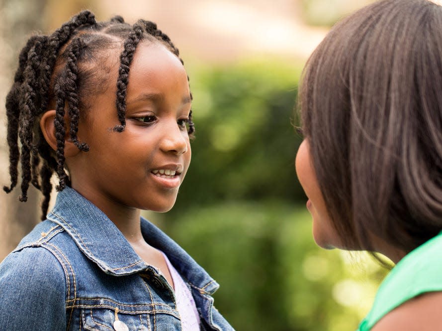 Mother daughter child kid talking family