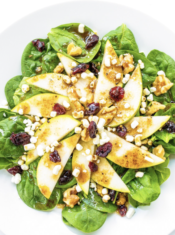 <p>Sum of Yum</p><p>This pear salad with fresh baby spinach and homemade honey balsamic dressing is healthy and super yummy! It’s perfect for the fall season or any time of the year!</p><p><strong>Get the recipe: <a href="https://sumofyum.com/pear-salad-with-honey-balsamic-dressing/" rel="nofollow noopener" target="_blank" data-ylk="slk:Pear Salad with Honey Balsamic Dressing;elm:context_link;itc:0;sec:content-canvas" class="link ">Pear Salad with Honey Balsamic Dressing</a></strong></p>