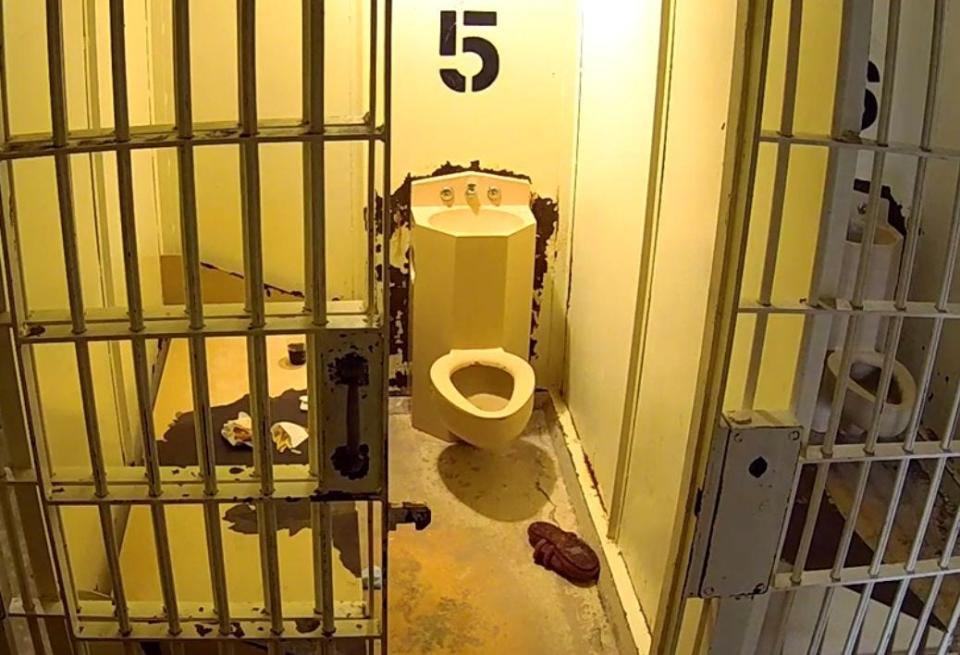 The inside of the Norwich Police Department prison cell that held Brenton Chambers is shown in this screen grab from Norwich Police Department video, released by the Connecticut Office of the Inspector General.