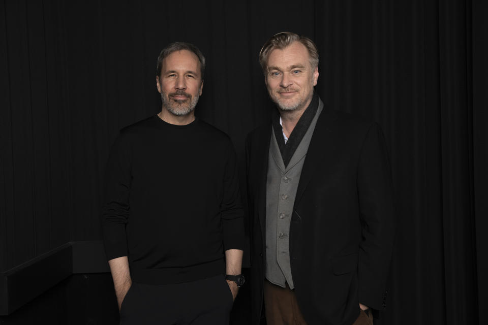 Denis Villeneuve, left, and Christopher Nolan pose for a portrait on Friday, Feb. 2, 2024, in Los Angeles. (Photo by Rebecca Cabage/Invision/AP)