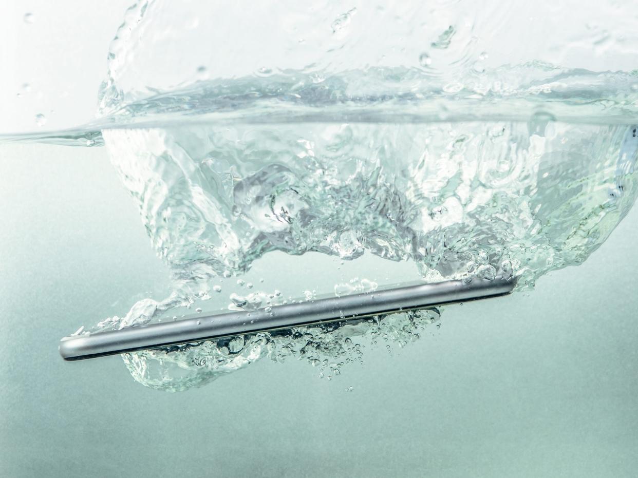 Smartphone falling in water.