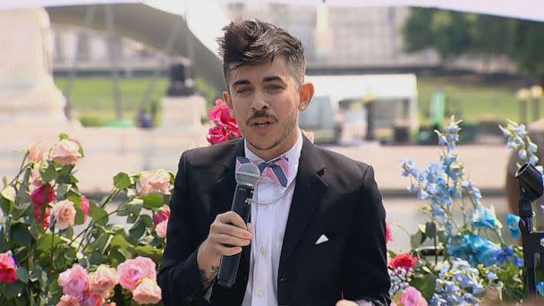 PHOTO: Chase Strangio, an American Civil Liberties Union attorney and transgender rights activist who helped organize the Trans Youth Program, delivered opening remarks at the event. (ABC News)