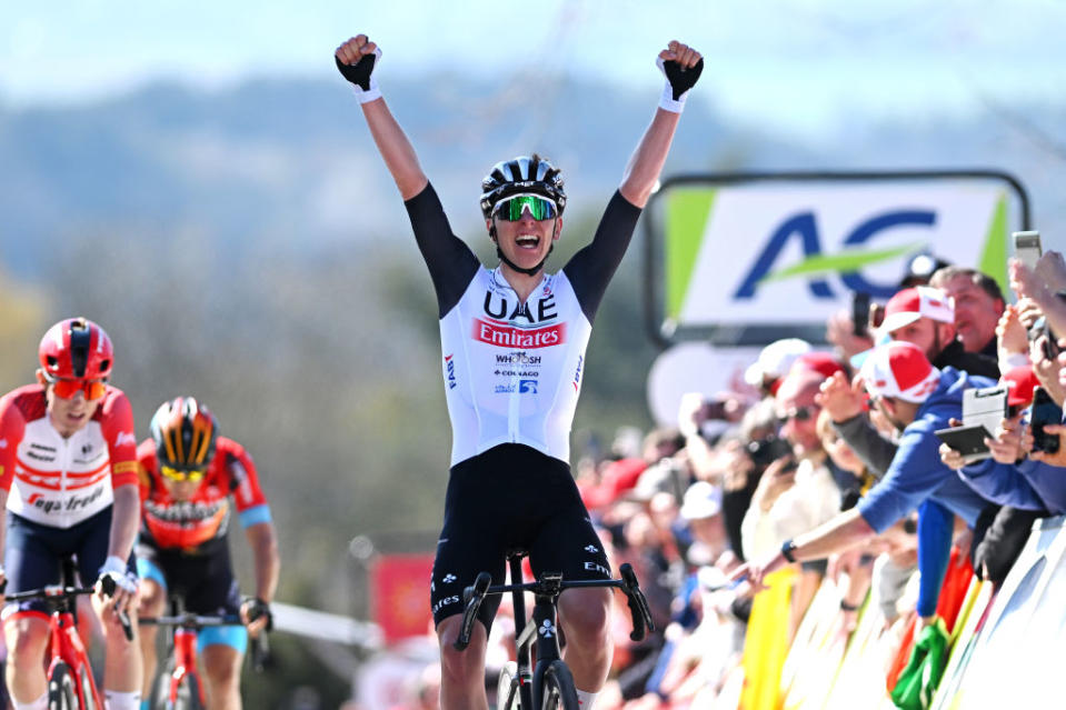 Tadej Pogacar conquers the Mur de Huy in April.