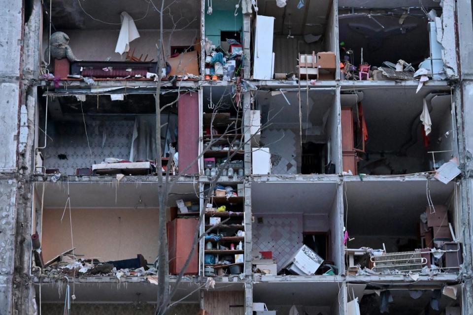 Apartments of a residential building heavily damaged as a result of a missile strike in Kharkiv (AFP via Getty Images)