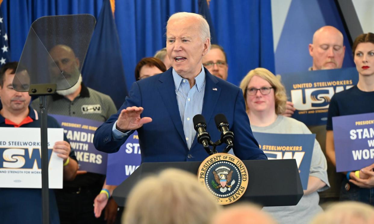 <span>Biden in Pittsburgh, Pennsylvania, on 17 April 2024.</span><span>Photograph: Anadolu/Getty Images</span>