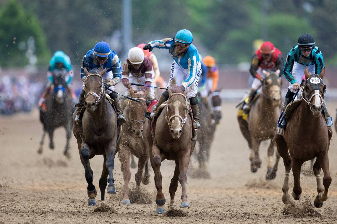 Mage, with Javier Castellano up, crosses the finish to win the 149th running of the Kentucky Derby at Churchill Downs. Silas Walker/swalker@herald-leader.com