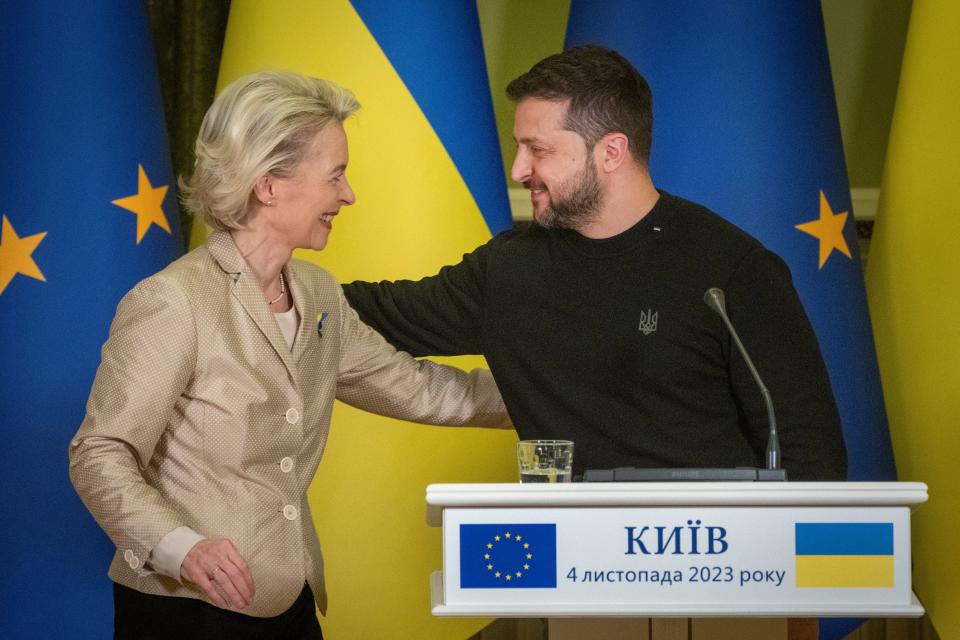 File photo: von der Leyen with Ukraine president Zelensky (Copyright 2023 The Associated Press. All rights reserved.)