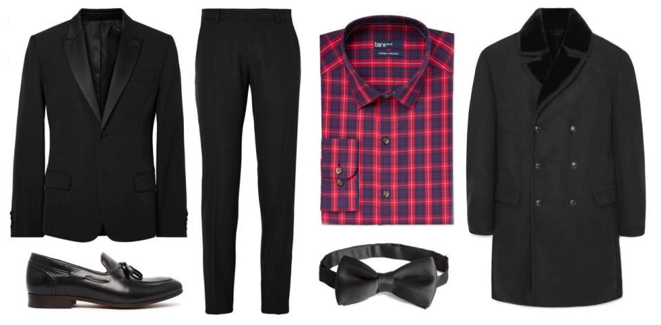 <p>Substitute your normal tuxedo shirt for a red and black plaid button-down like this one from Bar III. Then just hang out by the mistletoe knowing that you look good! <br></p>