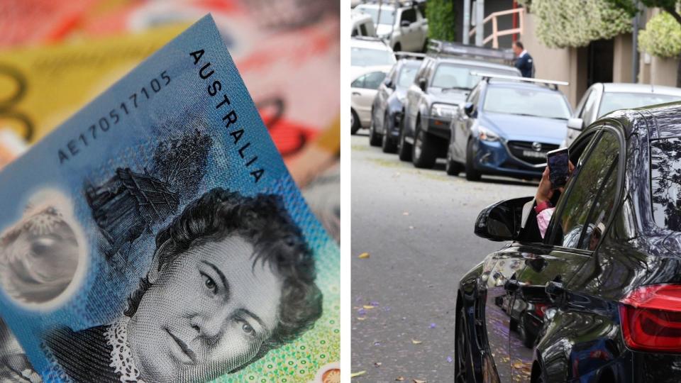 Cash and car on street