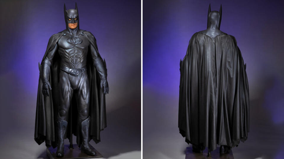 The front and back view of the iconic bat suit. - Credit: Courtesy of Heritage Auctions