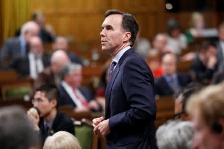 Canada's Finance Minister Bill Morneau speaks during Question Period in the House of Commons on Parliament Hill in Ottawa, Ontario, Canada October 19, 2017. REUTERS/Chris Wattie