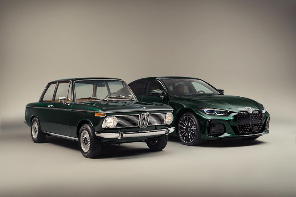 The 1972 BMW 1602 Elektro by Ronnie Fieg (L) and the 2022 BMW i4 M50 by Kith. - Credit: Courtesy of Kith