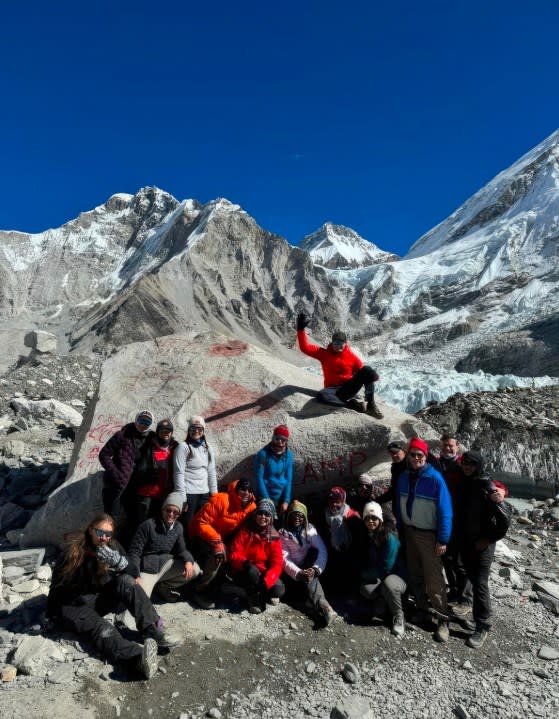 Walnut Creek Councilmember, Kevin Wilk, with the expedition team at their destination of the Mount Everest South Base Camp at 17,598″ in Nepal. Wilk left on Oct. 26 and returned on Nov. 18, 2023 with the ascent taking nine days and decent five days. He was on the mountain for a total of 15 days. (Kevin Wilk via Bay City News)