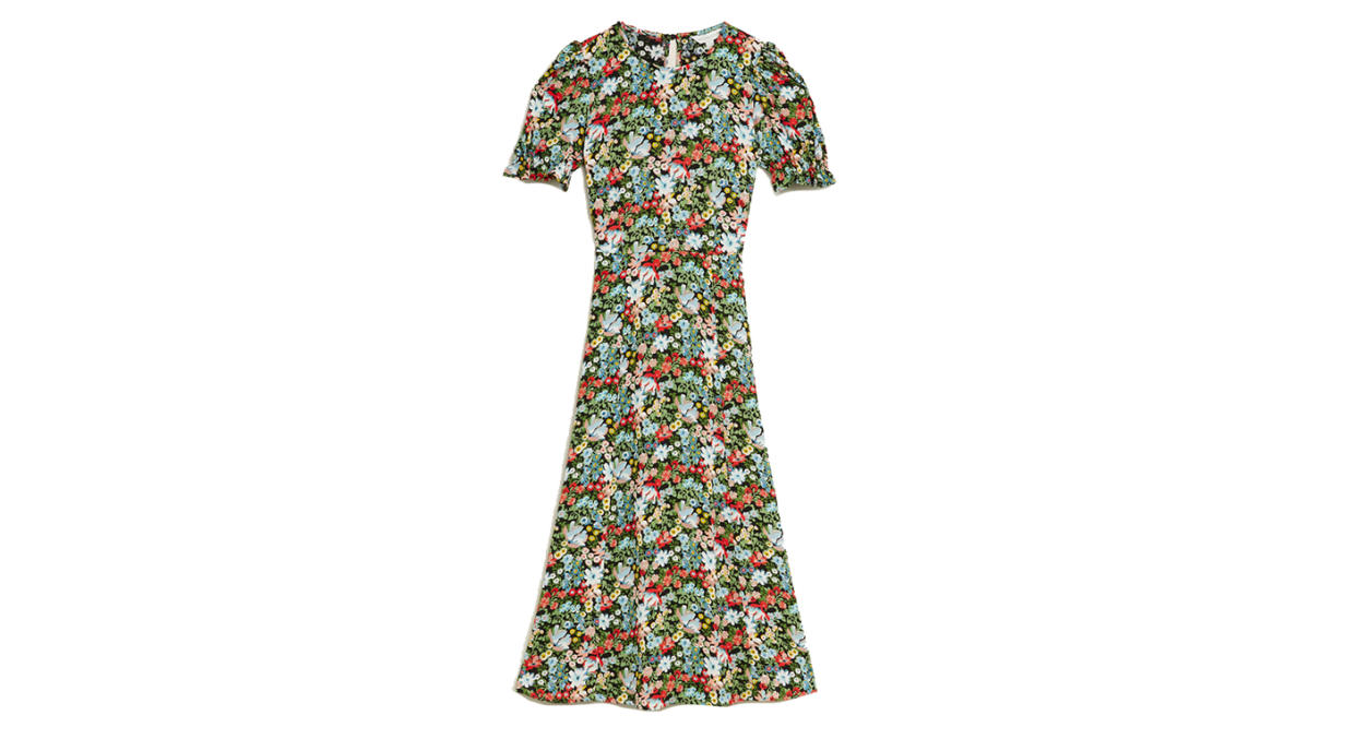 Floral Puff Sleeve Midi Tea Dress 
