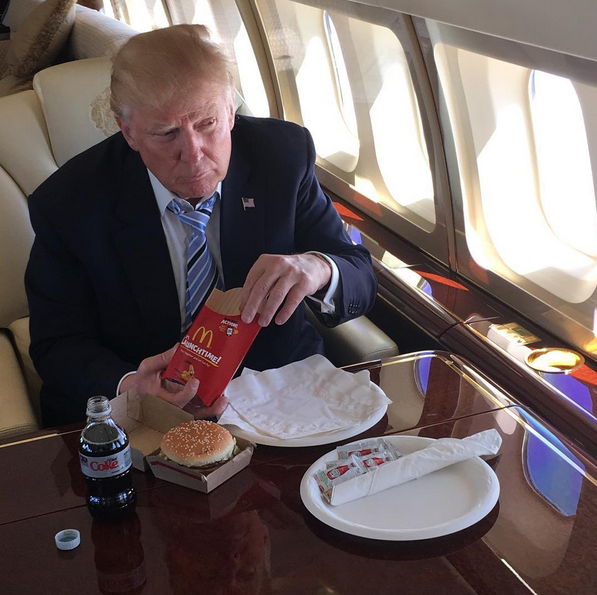 <p>After securing the number of delegates needed to clinch the GOP presidential nomination (1,237 to be exact), The Donald celebrated with a Big Mac, fries, and a Diet Coke. Hey, he’s just your average American. <i>(Photo: <a href="https://www.instagram.com/p/BF4raEHmhag/" rel="nofollow noopener" target="_blank" data-ylk="slk:Instagram;elm:context_link;itc:0;sec:content-canvas" class="link ">Instagram</a>)</i></p>