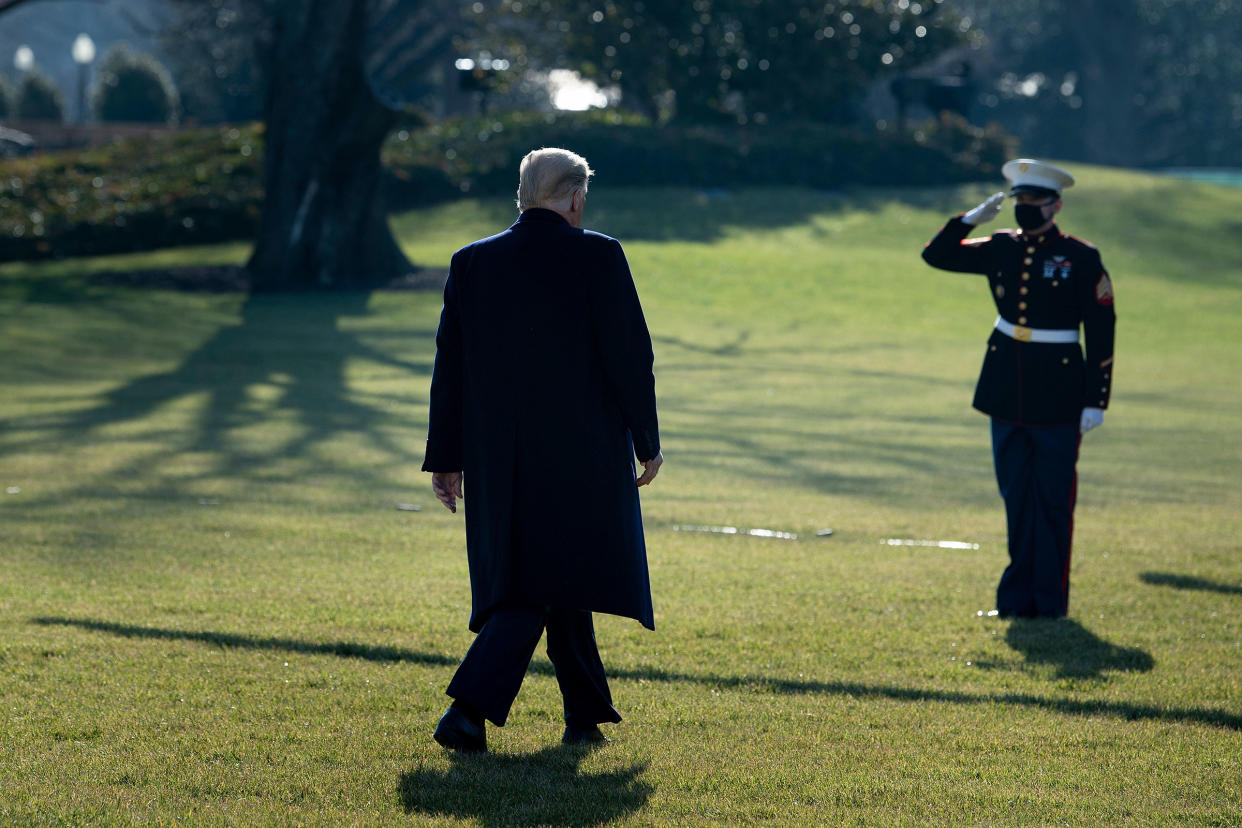 President Donald Trump walks to board Marine One outside the White House in Washington, on Jan. 12, 2021.