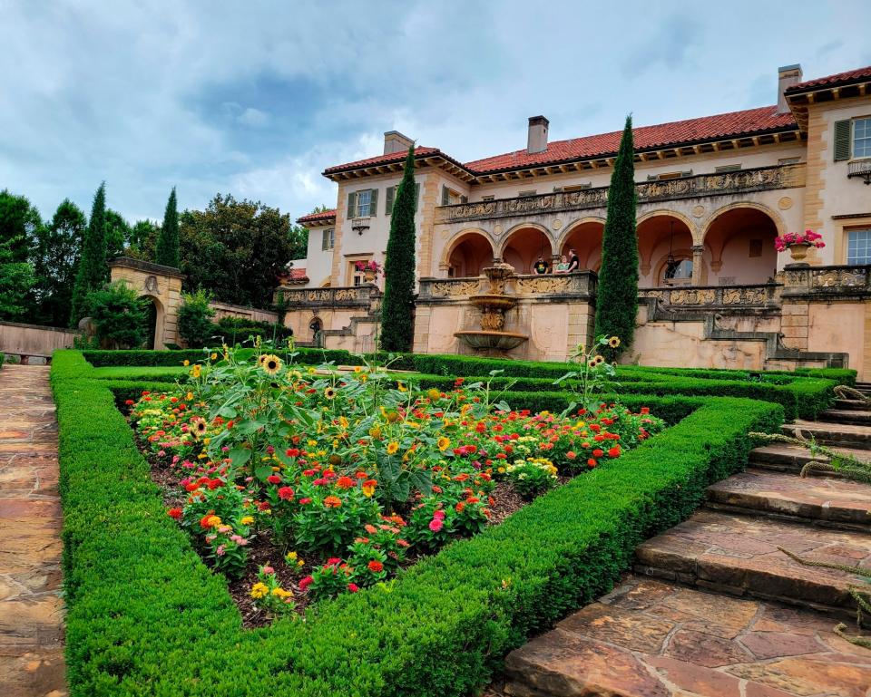 In honor of the special exhibition "Frida Kahlo, Diego Rivera, and Mexican Modernism," flowers native to Mexico blossom in the gardens at the Philbrook Museum of Art in Tulsa on July 30, 2022. The museum is showing "Frida Kahlo, Diego Rivera, and Mexican Modernism" through Sept. 11.