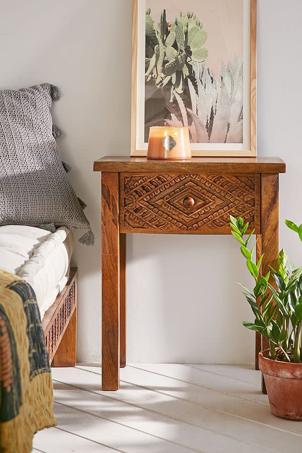 4) Amira Carved Wood Nightstand