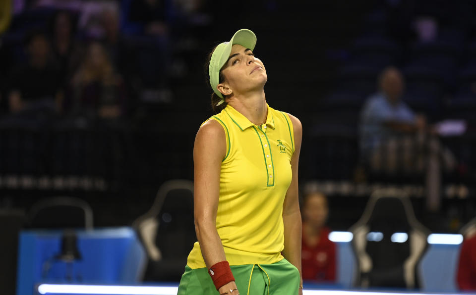 Ajla Tomljanovic (pictured) frustrated during the Billie Jean King Cup.