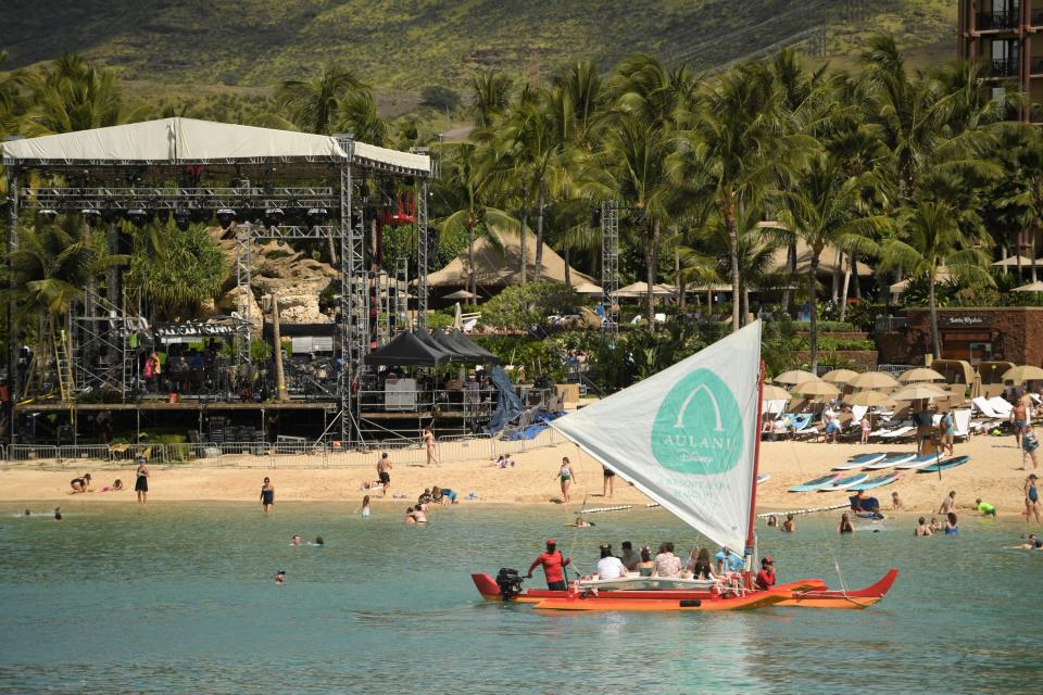 A view of the American Idol beach stage setting at Aulani, A Disney Resort & Spa in Ko Olina, Hawaii.