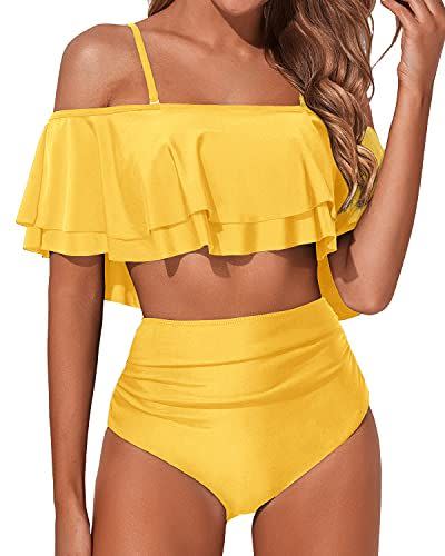 13) Women Neon Yellow Two Piece Swimsuit