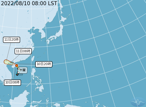 今年第7號颱風「木蘭」在昨形成（圖），對台不會有直接影響；今早日本東南方海域又有一熱帶低壓出現，預計會在明天升級成颱風。（翻攝自中央氣象局）