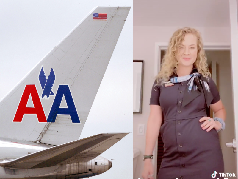 Flight attendant delivers emotional sendoff on final flight. (Photos: Getty/TikTok)