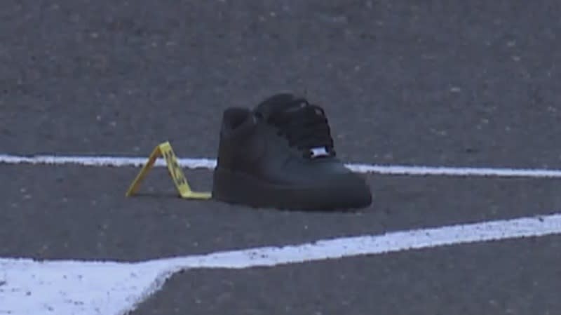 At least one shoe was left behind in the parking lot of the Clackamas Town Center after gunfire erupted, April 7, 2024 (KOIN)