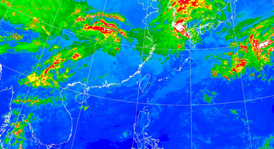 今、明（11日、12日）兩天台灣東部、東南部地區有零星短暫陣雨，其他地區為多雲到晴，午後東北部地區、西半部山區有局部短暫陣雨。（圖取自中央氣象署網站）