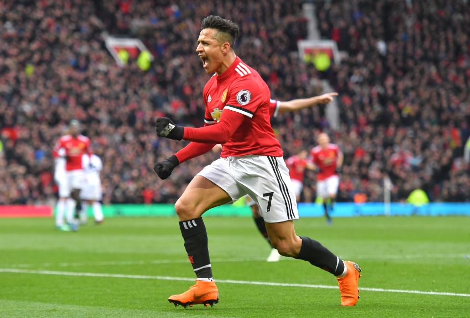 Manchester United’s Alexis Sanchez celebrates scoring his side’s second goal of the game