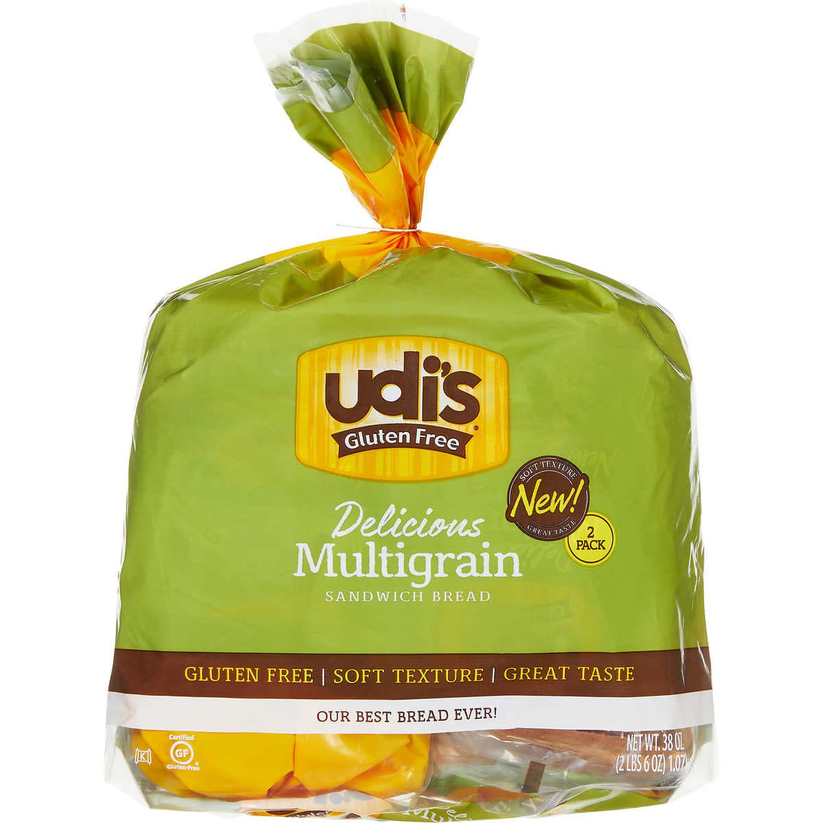 Udi's Gluten Free Multigrain Sandwich Bread, 19 oz, 2-Count