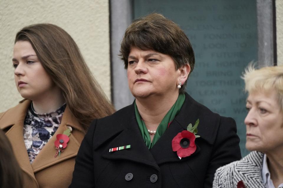 Former DUP leader Arlene Foster attends the Remembrance Sunday service (Niall Carson/PA) (PA Wire)