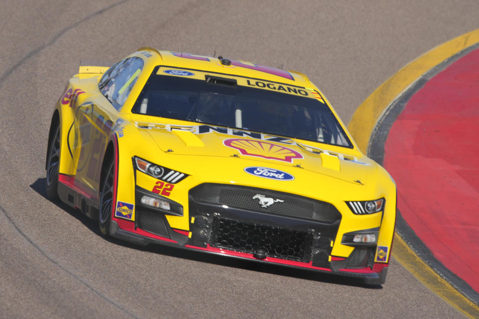 Joey Logano drives during a NASCAR Cup Series auto race Sunday, Nov. 6, 2022, in Avondale, Ariz. (AP Photo/Rick Scuteri)