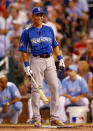 National League All-Star Carlos Beltran #3 of the St. Louis Cardinals reacts after his second round during the State Farm Home Run Derby at Kauffman Stadium on July 9, 2012 in Kansas City, Missouri. (Photo by Jamie Squire/Getty Images)