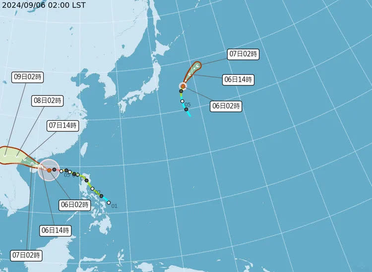 最新（6日2時）颱風動態。中央氣象署