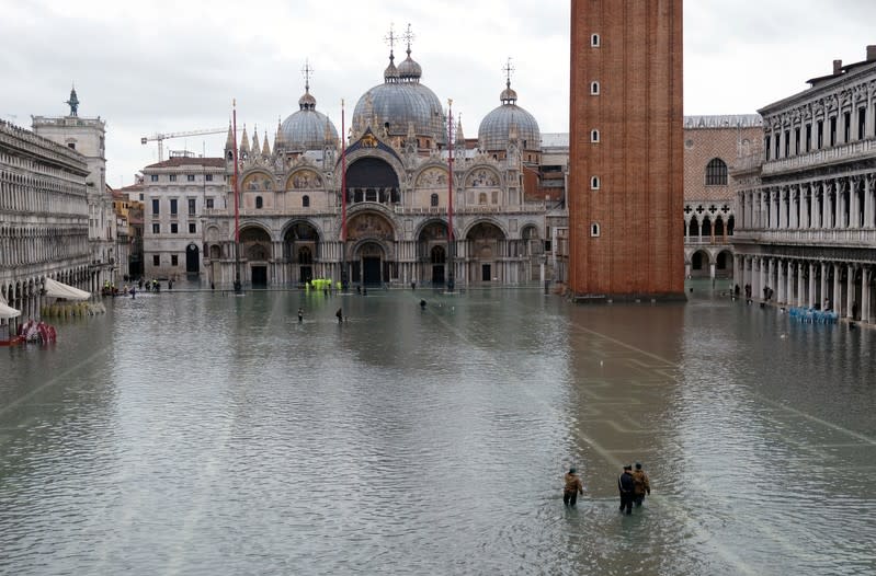 Authorities patrol St. Mark’s Square after days of severe flooding in Venice