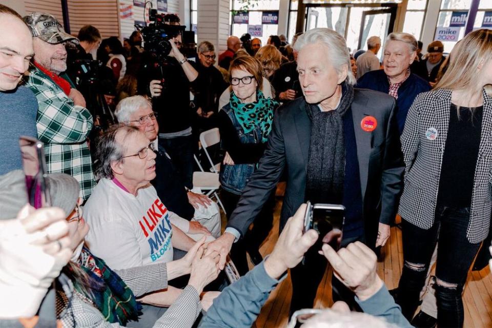 Michael Douglas (right) campaigning for Mike Bloomberg in Wisconsin on Saturday | Mike Bloomberg 2020