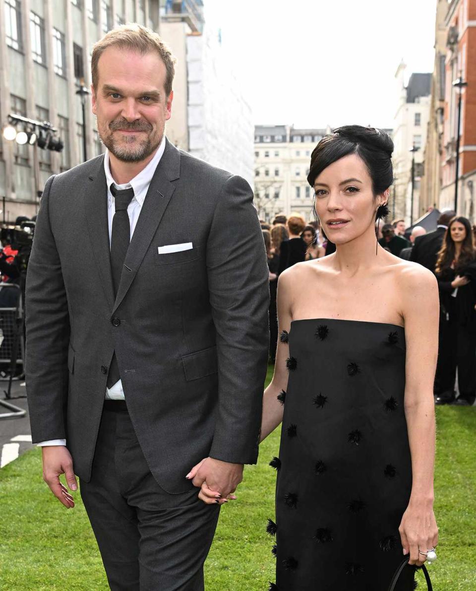 LONDON, ENGLAND - APRIL 10: David Harbour and Lily Allen attend The Olivier Awards 2022 with MasterCard at the Royal Albert Hall on April 10, 2022 in London, England. (Photo by Jeff Spicer/Getty Images for SOLT)