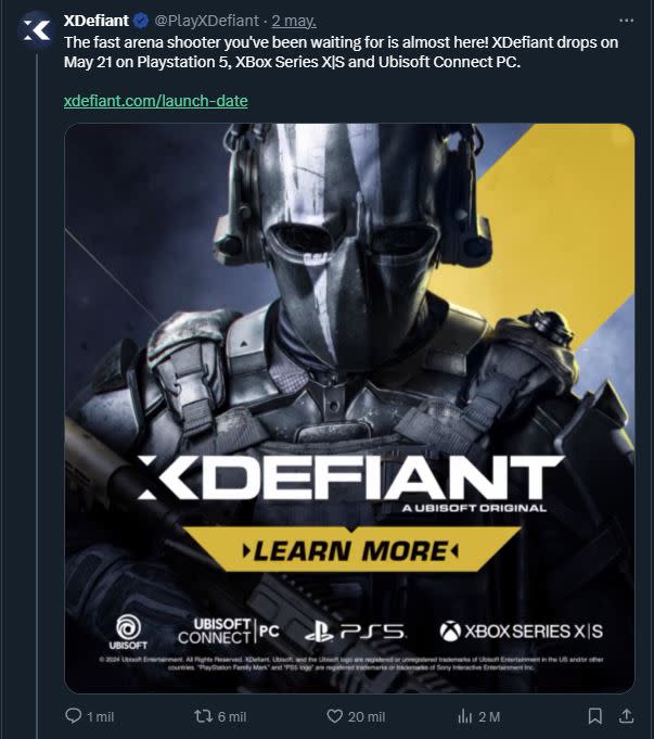 XDefiant sólo estará disponible para PS5, Xbox Series X|S y PC