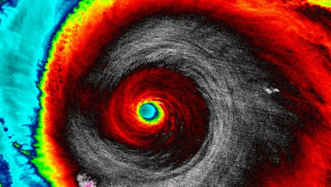 This infrared satellite image shows Hurricane Patricia over the Pacific Ocean on Oct. 23, 2015.