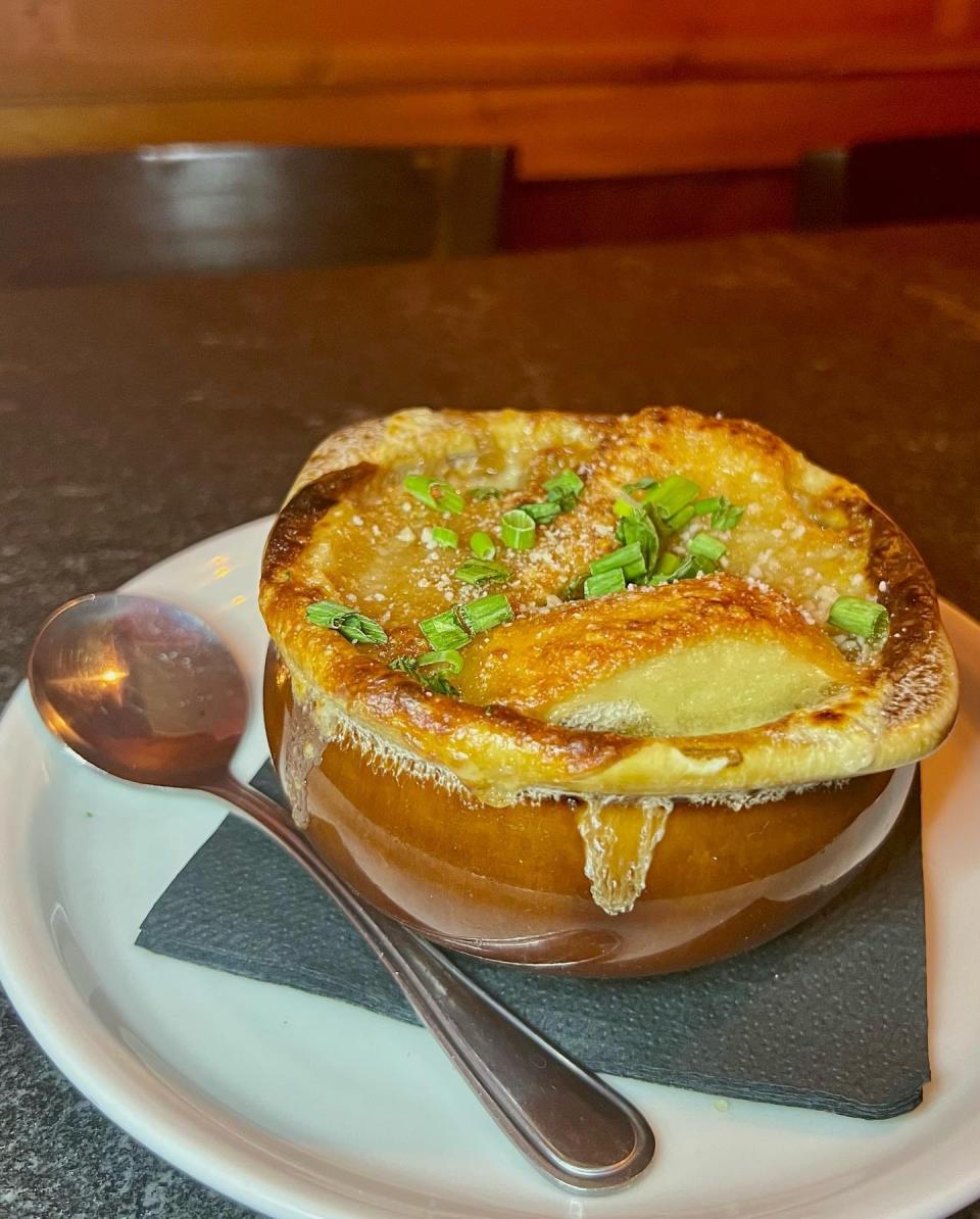 Classic French Onion Soup.is on the menu at The Profile Tavern.