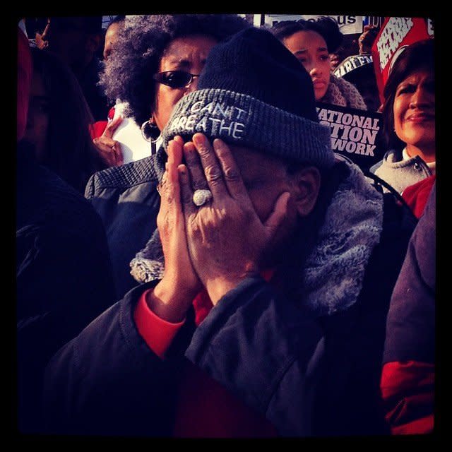 A protestor in Freedom Plaza in Washington, DC on Saturday, Dec. 13, 2014. 