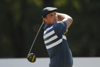 Bryson DeChambeau drives on the 18th tee during the final round of the Rocket Mortgage Classic golf tournament, Sunday, July 5, 2020, at Detroit Golf Club in Detroit. (AP Photo/Carlos Osorio)