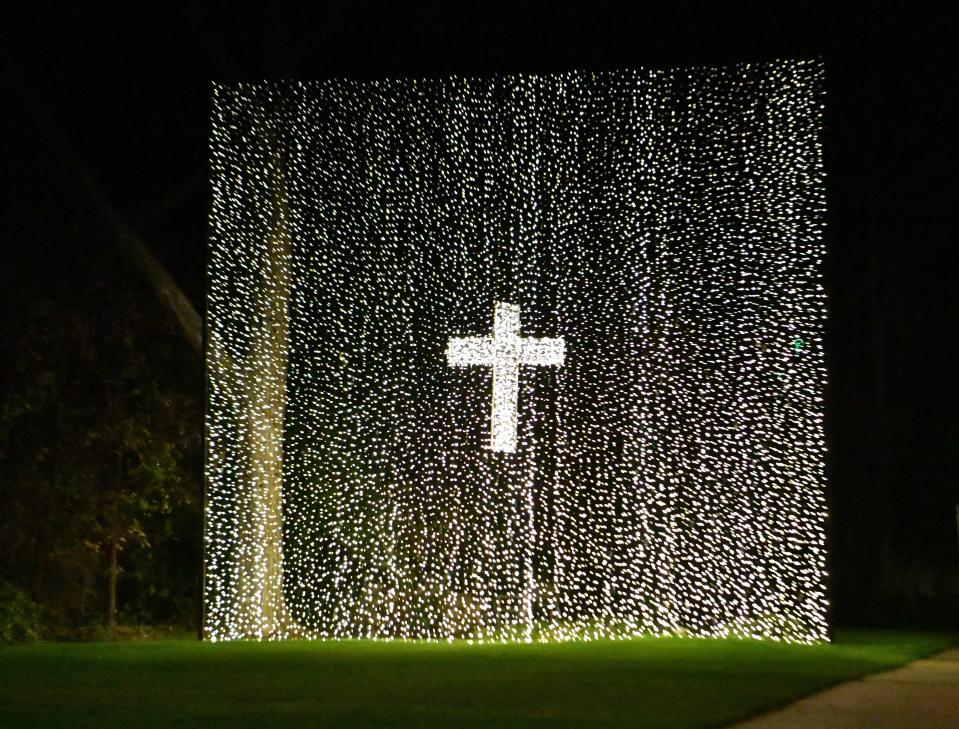 A beautifully decorated tree in the front yard of a home located near Taft Boulevard and Harrison Street in Wichita Falls.