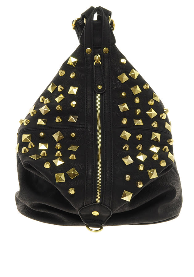 black leather bag gold studs