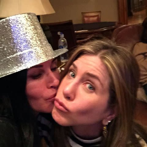 <p>Courteney Cox/Instagram</p> Courteney Cox and Jennifer Aniston via Instagram.