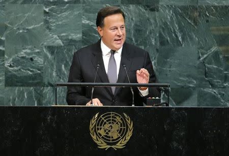 FILE PHOTO: Panamanian President Juan Carlos Varela Rodriguez addresses the 72nd United Nations General Assembly at U.N. Headquarters in New York, U.S., September 20, 2017. REUTERS/Eduardo Munoz