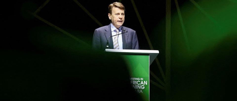  Newmont Corp. chief executive Tom Palmer speaks during a conference in Cape Town, South Africa, on Feb. 6, 2023. Analysts wonder if Palmer is attempting to create a company that would be too large for its own good.