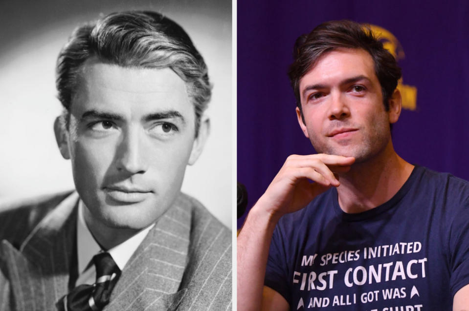 Side-by-side of Gregory Peck and Ethan Peck